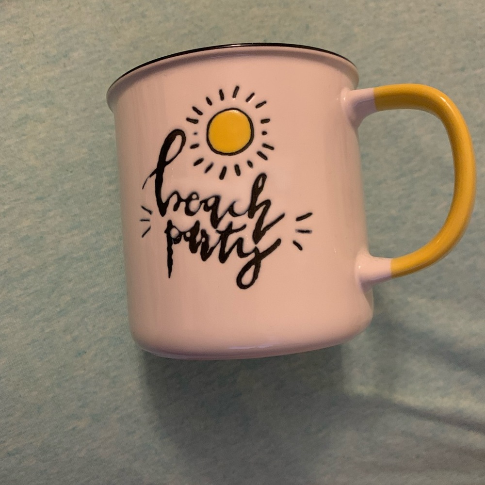 Eco One Beach Party White Mug with Yellow Handle and Black Trim